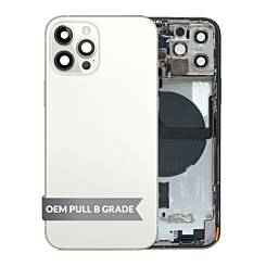 Order the Back Housing Frame with Small Components Pre-Installed for iPhone 12 Pro Silver OEM Pull B Grade.
