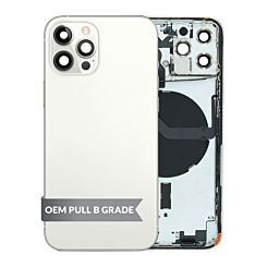Grab wholesale deals on the Housing Frame with Small Parts Pre-Installed for iPhone 12 Pro Silver International OEM Pull B Grade.
