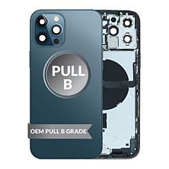 Purchase the Housing Frame with Small Parts Pre-Installed for iPhone 12 Pro Max PACIFIC BLUE International OEM Pull B Grade.






