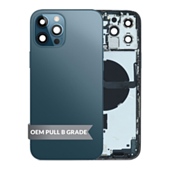 Purchase the Housing Frame with Small Parts Pre-Installed for iPhone 12 Pro Max PACIFIC BLUE International OEM Pull B Grade.







