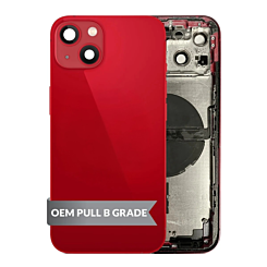 Stock up on the Back Housing Frame with Small Components Pre-Installed for iPhone 13 RED US Version OEM Pull B Grade.
