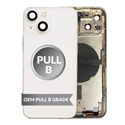 Buy the Back Housing Frame STARLIGHT US Version OEM Pull B Grade with Small Components Pre-Installed for iPhone 13.

