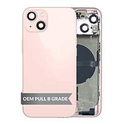 Grab the wholesale deals on the Housing Frame with Small Parts Pre-Installed for iPhone 13 PINK International OEM Pull B Grade.

