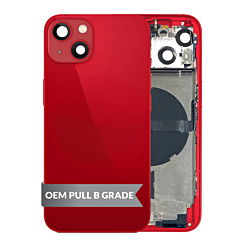 Stock up on the Housing Frame with Small Parts Pre-Installed for iPhone 13 RED International OEM Pull B Grade.


