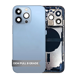 Shop the Housing Frame with Small Parts Pre-Installed for iPhone 13 Pro BLUE International OEM Pull B Grade.
