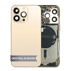 Order the Housing Frame with Small Parts Pre-Installed for iPhone 13 Pro GOLD International OEM Pull B Grade.
