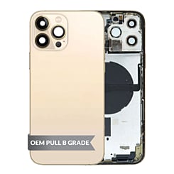 Shop the Back Housing Frame with Small Components Pre-Installed for iPhone 13 Pro Max GOLD US Version OEM Pull B Grade.
