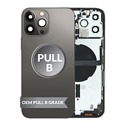 Grab the wholesale deals on the Housing Frame BLACK International OEM Pull B Grade Small Parts Pre-Installed for iPhone 13 Pro Max.
