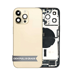 Back Housing Frame with Charging Port Flex & Small Parts for iPhone 14 Pro Max (GOLD) (US Version) (OEM Pull B Grade)
