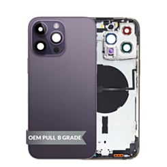 Buy the housing frame in Deep Purple, International version, OEM Pull B Grade, with small parts pre-installed for iPhone 14 Pro Max.