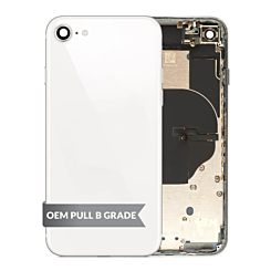 Stock up on the starlight back housing frame for iPhone SE 2022, OEM pull B grade, with small components pre-installed.