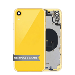 Stock up on the Back Housing Frame with Small Components Pre-Installed for iPhone XR in yellow, OEM pull B grade.