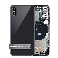 Order the back housing frame for iPhone XS in space gray, OEM pull B grade, with small components pre-installed.
