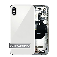 Order the back housing frame for iPhone XS in silver, with small components pre-installed, OEM pull B grade.