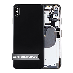Grab the wholesale deals on the space gray back housing frame with small components pre-installed for iPhone XS Max – OEM pull B grade.
