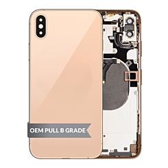 Shop the gold back housing frame with small components pre-installed for iPhone XS Max – OEM pull B grade.