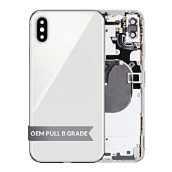 Shop the silver back housing frame with small components pre-installed for iPhone XS Max – OEM pull B grade.