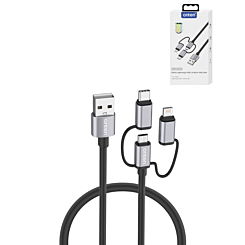 Onten 3in1 Aluminum USB A to C + M + L Charging Data Cable (3ft) (60W) (Only Ground Shipping)