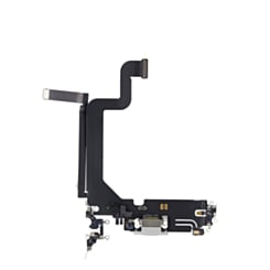 Purchase the charging port flex cable in Silver, OEM Pull, for iPhone 14 Pro Max.