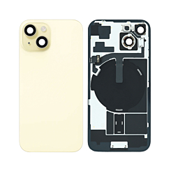 Shop the yellow back glass with frame, wireless NFC charging flex, and MagSafe magnet for iPhone 15, OEM pull A grade.