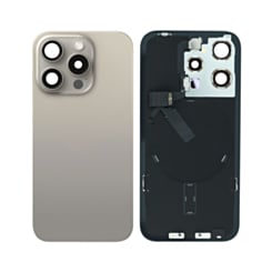 Purchase the Back Glass in Natural Titanium, OEM Pull A Grade, with Frame, Wireless NFC Charging Flex, and MagSafe Magnet for iPhone 15 Pro.
