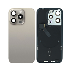 Order the Back Glass in Natural Titanium with Frame and Wireless NFC Charging Flex and MagSafe Magnet for iPhone 15 Pro, OEM Pull B Grade.
