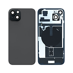 Order the back glass with frame, wireless NFC charging flex, and MagSafe magnet for iPhone 15 Plus — black, OEM pull B grade.