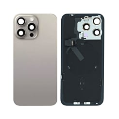 Stock up on the Back Glass in Natural Titanium, OEM Pull B Grade, with Frame, Wireless NFC Charging Flex, and MagSafe Magnet for iPhone 15 Pro Max.