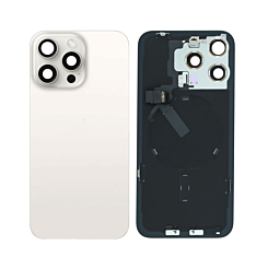 Shop the Back Glass in White Titanium, OEM Pull A Grade, with frame, wireless NFC charging flex, and MagSafe magnet for iPhone 15 Pro Max.