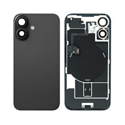 Stock up on the back glass with frame, wireless NFC charging flex, and MagSafe magnet for iPhone 16 in black, OEM Pull B Grade.
