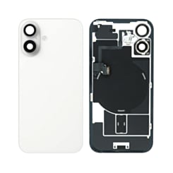 Purchase the back glass with frame, wireless NFC charging flex, and MagSafe magnet for iPhone 16 in white, OEM Pull B Grade.
