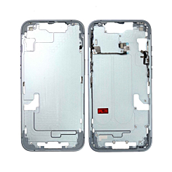 Shop the blue middle frame with small parts for iPhone 14 US version OEM pull B grade.

