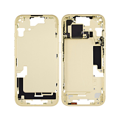 Stock up on the middle frame with small parts for iPhone 15, yellow, US version, OEM pull A grade.