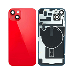 Purchase the back glass with frame, wireless NFC charging flex, and MagSafe magnet for the iPhone 14 Plus — in Red, OEM pull B grade.