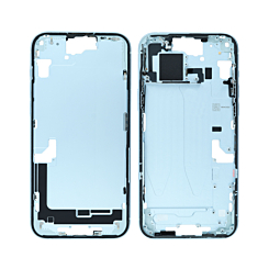 Purchase the middle frame with parts for iPhone 15 Plus, blue, international version, OEM pull B grade.