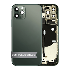 Stock up on the back housing frame with small components pre-installed for iPhone 11 Pro in Midnight Green, OEM Pull C Grade.
