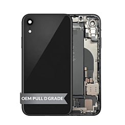 Purchase the Back Housing Frame with Small Components Pre-Installed for iPhone XR in Black, OEM Pull D Grade.