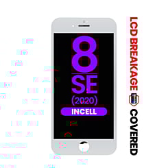 Order the white LCD assembly with steel plate for iPhone 8 and SE 2020 – aftermarket Incell QV7 with exclusive LCD breakage.