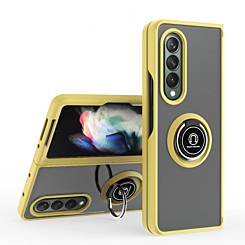 Galaxy Z Fold 4 Hard PC Rear / Soft TPU Colorful Border Case with I - ring Holder - YELLOW (Only Ground Shipping)