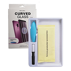 Shop the full glue tempered glass for Galaxy S10 with nano liquid, install kit, and UV light, case-friendly, 3D curved, one piece.