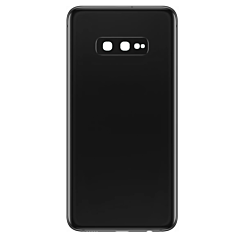Shop the back glass with camera lens and adhesive for Galaxy S10E in Ceramic Black, no logo.