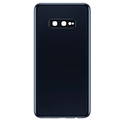 Grab wholesale deals on the back glass with camera lens and adhesive for Galaxy S10E in Prism Black, no logo.