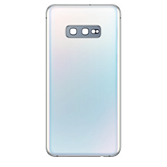 Shop the back glass with camera lens and adhesive for Galaxy S10E in Prism White, no logo.