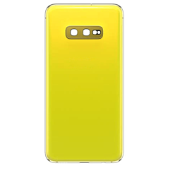Grab wholesale deals on the back glass with camera lens and adhesive for Galaxy S10E in Prism Yellow, no logo.