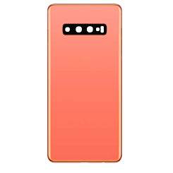 Stock up on the back glass with camera lens and adhesive for Galaxy S10 Plus in Flamingo Pink, no logo.