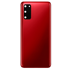 Shop the back glass with camera lens and adhesive for the Galaxy S20, no logo, in Auro Red.