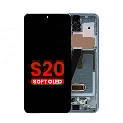 Purchase the OLED assembly with frame for the Galaxy S20 G980 and G981, not compatible with Verizon, in Cloud Blue, Aftermarket OLED.