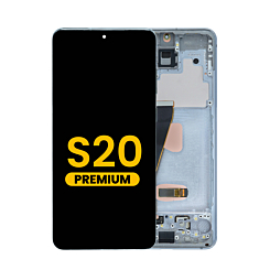 Stock up on the OLED assembly with frame for the Galaxy S20 G980 and G981, not compatible with Verizon, in Cloud Blue, Premium.