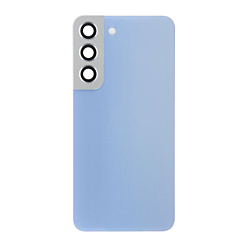 Shop the Back Glass with Camera Lens and Adhesive for the Galaxy S22 in Sky Blue, no logo.
