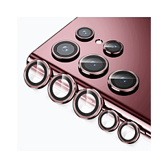 Order the metal ring with HD tempered glass for Galaxy S22 Ultra in burgundy.